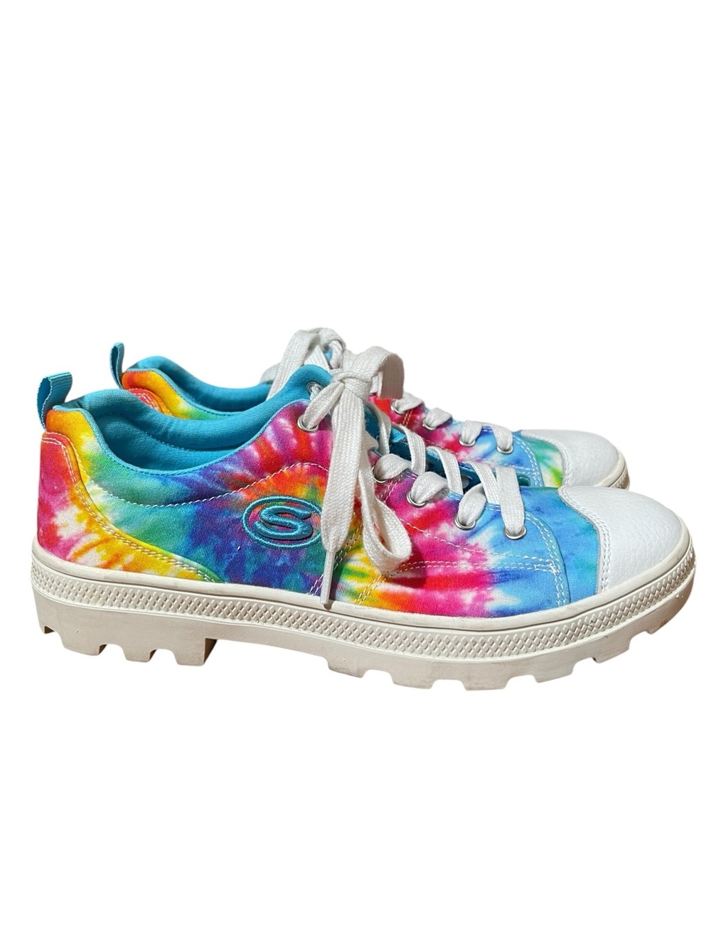 Skechers Tie Dye Lug Sole Sneakers Rainbow Canvas Shoes Size 9.5 - Picture 2 of 9